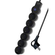 Удлинитель 6х5м с заземл. 10А IP20 2200Вт 220В защ. шторки ПВС 3х1 с выкл. черн. КОСМОС YKsm5m-6g-Z-V10A-B